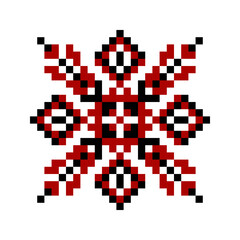 Geometric red and black pattern. Ukrainian ethnic cross stitch, clipart, print design in the style of the scheme of the Ukrainian ornament