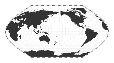 Vector world map. Eckert V projection. Plain world geographical map with latitude and longitude lines. Centered to 180deg longitude. Vector illustration.