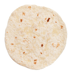  One mexican burrito tortilla over white isolated background