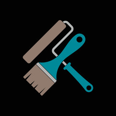 paint roller and brush icon vector in cartoon style