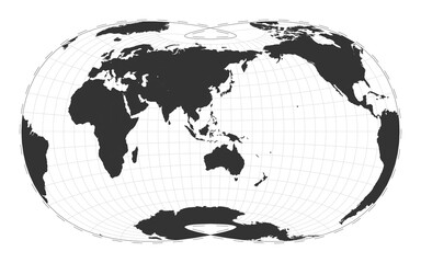 Vector world map. Laskowski tri-optimal projection. Plain world geographical map with latitude and longitude lines. Centered to 120deg W longitude. Vector illustration.