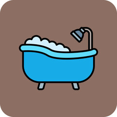 Bathtub Multicolor Round Corner Filled Line Icon