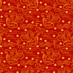 Chinese traditional red and gold seamless patterns, flowers, clouds, elements and ornaments. seamless patterns in Chinese and Japanese style for card, print, flyers, posters, merch, covers