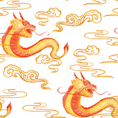 Chinese New Year seamless pattern. Lunar New Year symbol. For wallpaper, fabric, wrapping paper, cover. Traditional dragon festive.