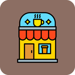 Coffee Shop Multicolor Round Corner Filled Line Icon