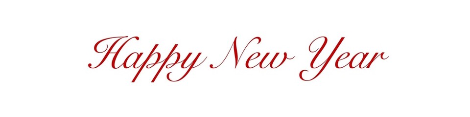 Happy New Year written in English. Hand written modern font, printable for post cards, posters, labels