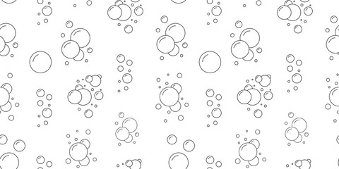 Soap bubble pattern, clean water. Soda beverage, bath wash, black line suds, shower foam or underwater, bathroom ornament. Decor textile, wrapping paper. Vector seamless recent background