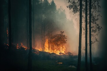 Wildfire spreading through a forest