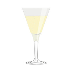 Yellow champagne in a glass with bubbles. Isolated vector illustration on a white background