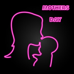 mom baby neon sign, modern glowing banner design, colorful modern design trends on black background. Vector illustration.