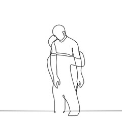man carries another passively lowering his hands - one line drawing vector. concept to carry on hands, transport by force