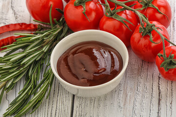 Tomato barbecue sauce on the bowl