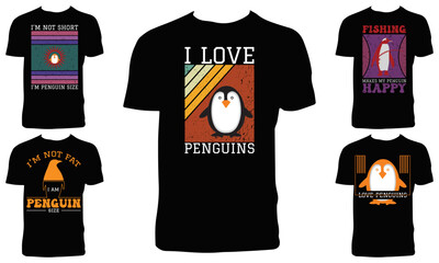 Penguin T Shirt Design Bundle Vector Illustration 
