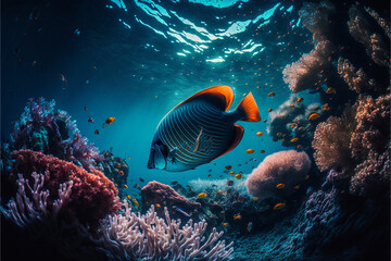 Naklejka na ściany i meble Coral Reef Fish - Generated by Generative AI
