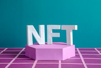 NFT on the podium as a minimum concept of a blockchain token for online business and investment and...