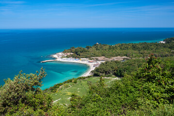 Fototapeta na wymiar Portonovo, Conero park, Ancona district, Marche, Italy, view of the beach