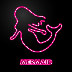 mermaid neon sign, modern glowing banner design, colorful modern design trends on black background. Vector illustration.