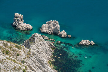 Conero park, district of Ancona, Marche, Italy, view of the beach of the two sisters