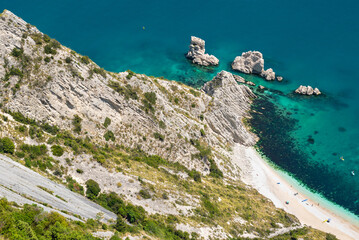 Conero park, district of Ancona, Marche, Italy, view of the beach of the two sisters