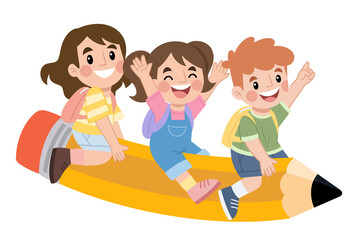 Children ride on pencils