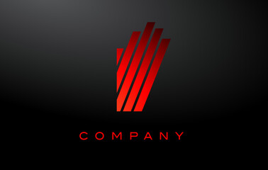 I Letter Logo with Red Lines Design Vector. Red Letter Icon Illustration