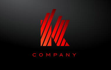 K Letter Logo with Red Lines Design Vector. Red Letter Icon Illustration