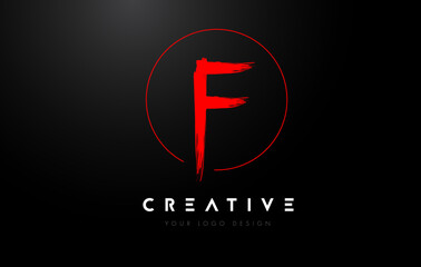 Red F Brush Letter Logo Design. Artistic Handwritten Letters Logo Concept.