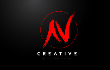Red N Brush Letter Logo Design. Artistic Handwritten Letters Logo Concept.