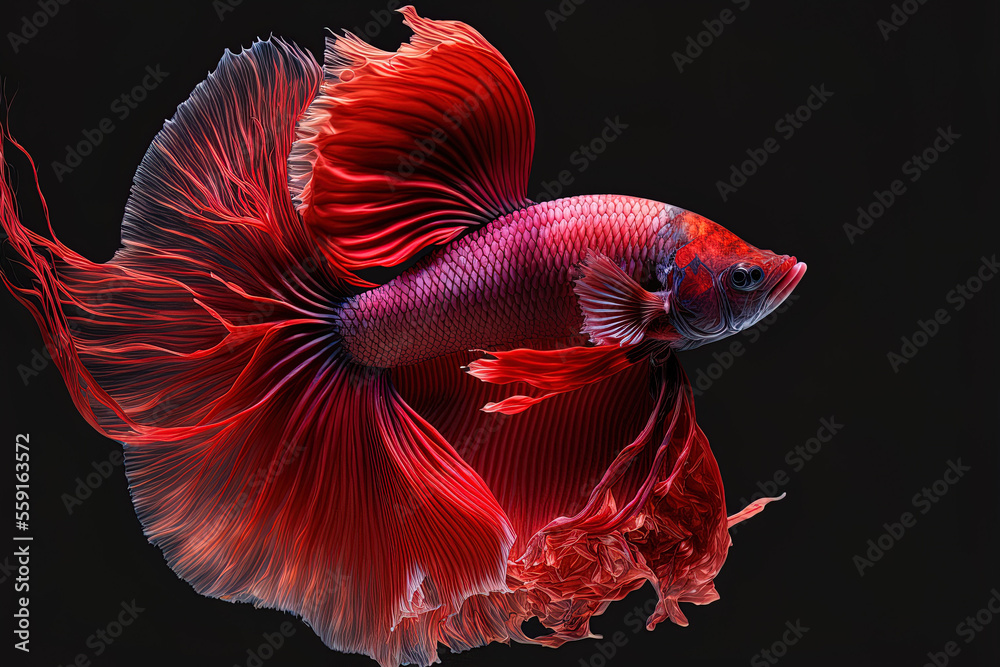 Wall mural Siamese fighting fish, betta fish, and other vibrant animals isolated on a black backdrop. Generative AI - Wall murals