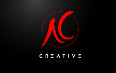 Red AC Brush Letter Logo Design. Artistic Handwritten Letters Logo Concept.