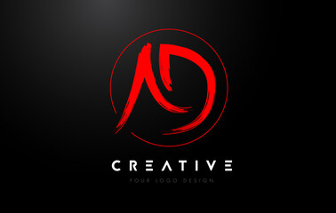 Red AD Brush Letter Logo Design. Artistic Handwritten Letters Logo Concept.