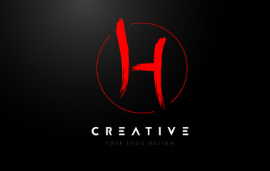 Red H Brush Letter Logo Design. Artistic Handwritten Letters Logo Concept.