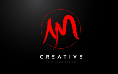 Red AM Brush Letter Logo Design. Artistic Handwritten Letters Logo Concept.