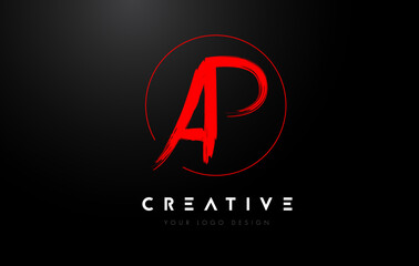 Red AP Brush Letter Logo Design. Artistic Handwritten Letters Logo Concept.