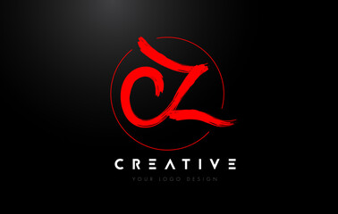 Red CZ Brush Letter Logo Design. Artistic Handwritten Letters Logo Concept.