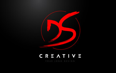 Red DS Brush Letter Logo Design. Artistic Handwritten Letters Logo Concept.
