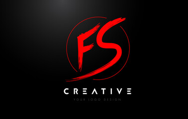 Red FS Brush Letter Logo Design. Artistic Handwritten Letters Logo Concept.