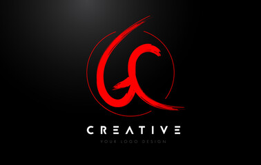 Red GC Brush Letter Logo Design. Artistic Handwritten Letters Logo Concept.