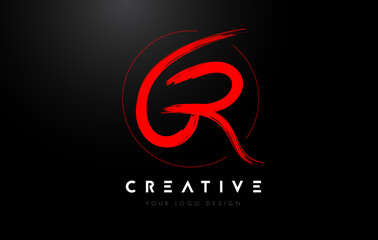 Red GR Brush Letter Logo Design. Artistic Handwritten Letters Logo Concept.