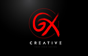 Red GX Brush Letter Logo Design. Artistic Handwritten Letters Logo Concept.