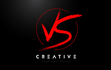 Red VS Brush Letter Logo Design. Artistic Handwritten Letters Logo Concept.