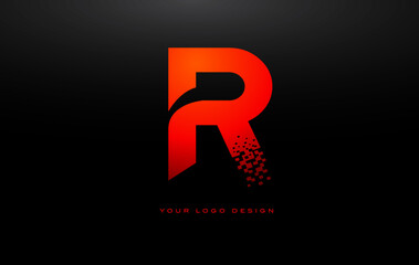 R Initial Letter Logo Design with Digital Pixels in Red d Purple.