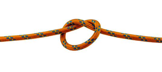 overhand knot orange rope example with transparent background, png isolated