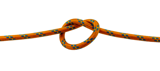 overhand knot orange rope example with transparent background, png isolated