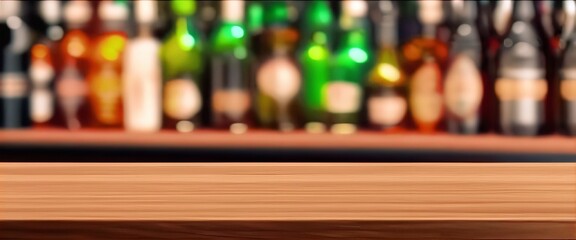 Drinks and Wooden table in a defocused drinks background.