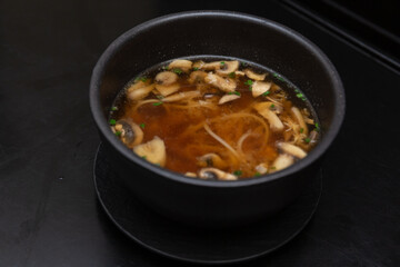 Chinese soup with mushrooms and noodles