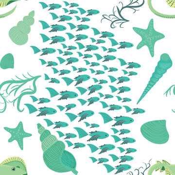 Batomorphi sea life, fish, animals bright seamless pattern. sea travel, snorkeling with animals, tropical fish