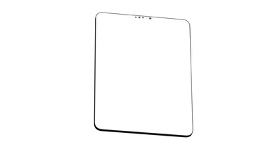 Black tablet computer with blank screen, isolated on white background