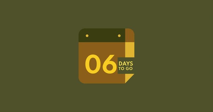 6 days to go calendar icon, 6 days countdown modern animation, Countdown left days