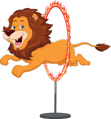 funny lion circus jumping ring of fire